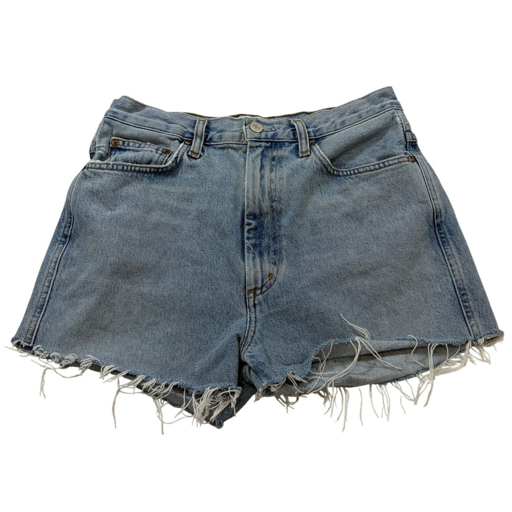 Agolde Parker High Rise Cut Off Denim Shorts Light Wash Blue Size 28